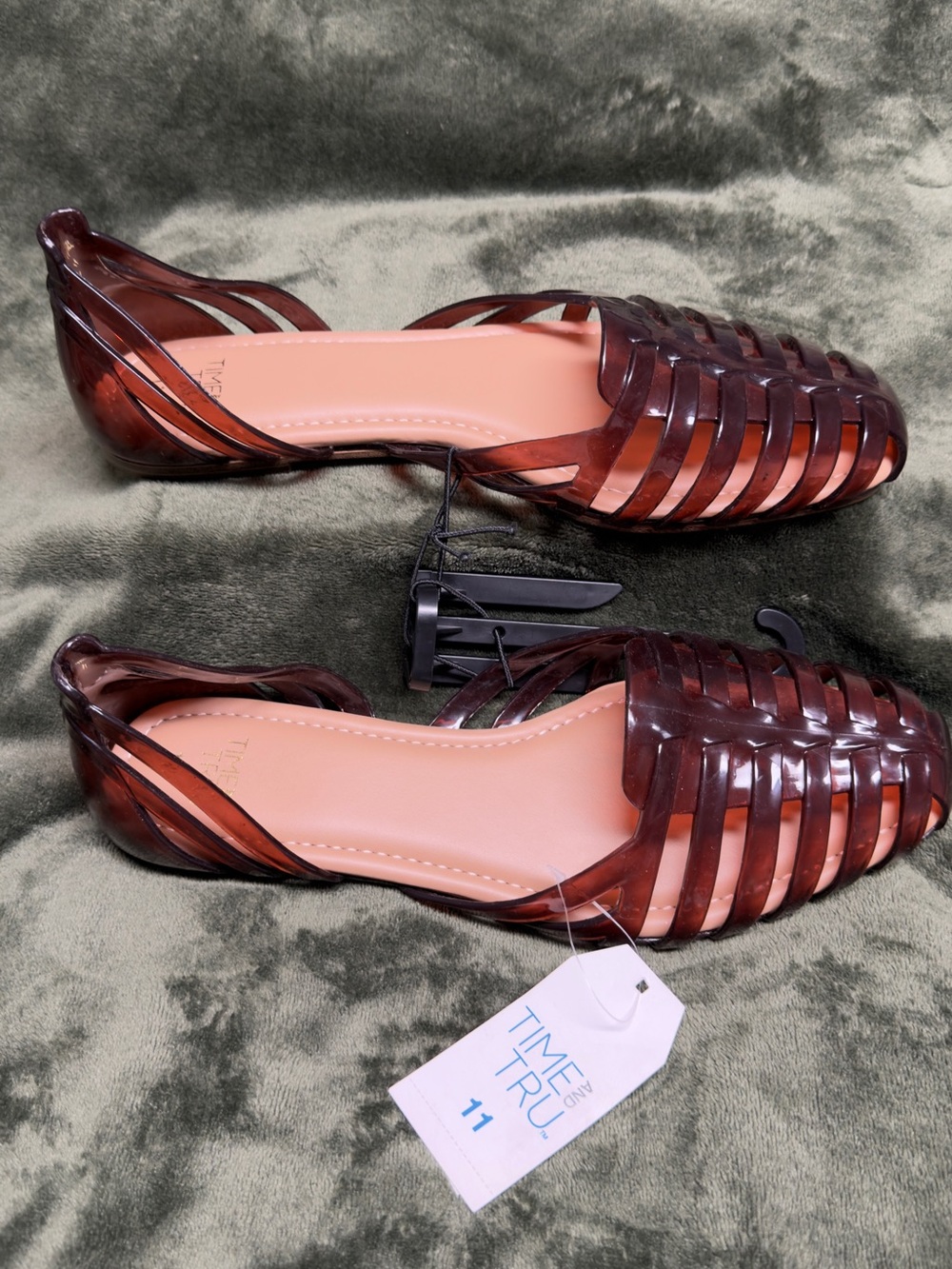 Time and Tru Women's Translucent Dark Brown Strappy Jelly Flats